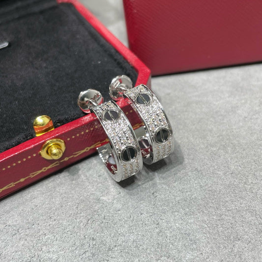[Echo Fine ]LOVE CERAMIC DIAMOND PAVED SILVER EARRINGS