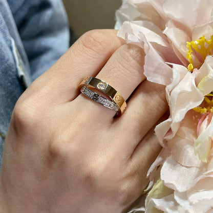 [Echo Fine ]LOVE PINK GOLD SILVER DIAMOND DOUBLE RING