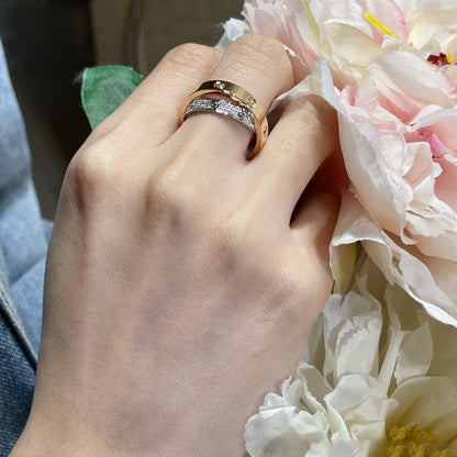 [Echo Fine ]LOVE PINK GOLD SILVER DIAMOND DOUBLE RING