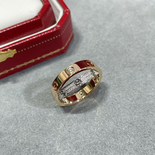 [Echo Fine ]LOVE PINK GOLD SILVER DIAMOND DOUBLE RING