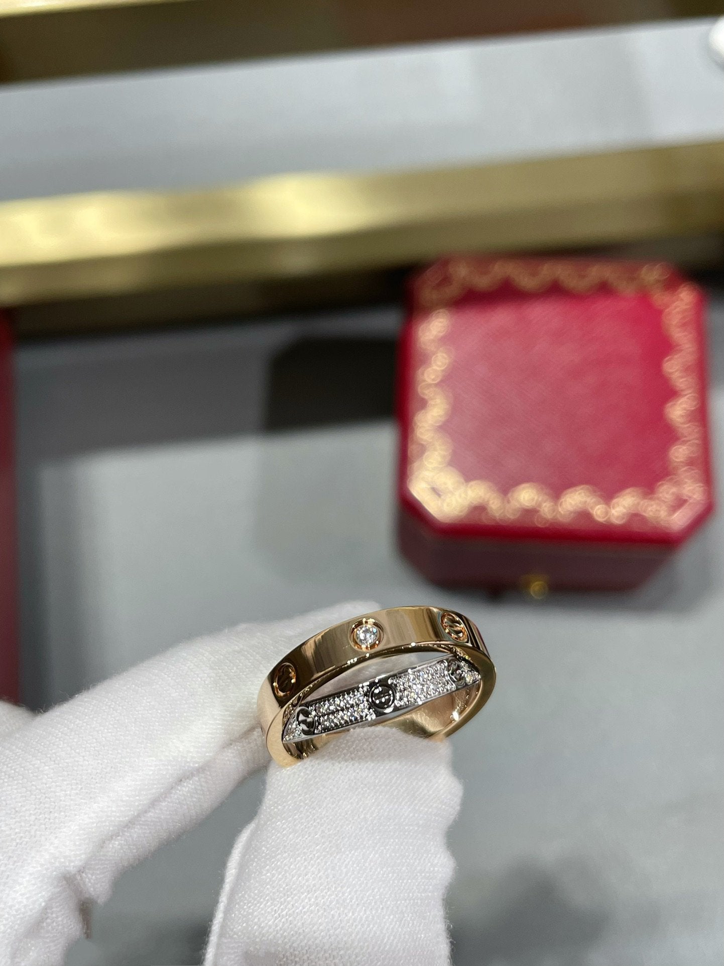 [Echo Fine ]LOVE PINK GOLD SILVER DIAMOND DOUBLE RING
