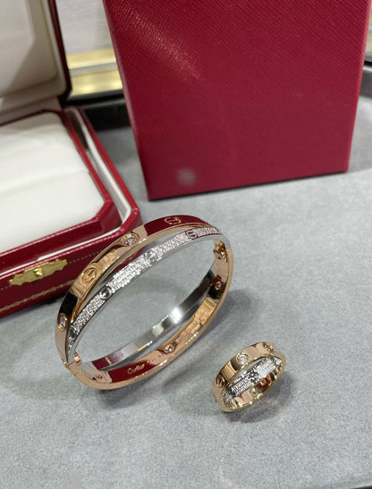 [Echo Fine ]LOVE PINK GOLD SILVER DIAMOND DOUBLE RING