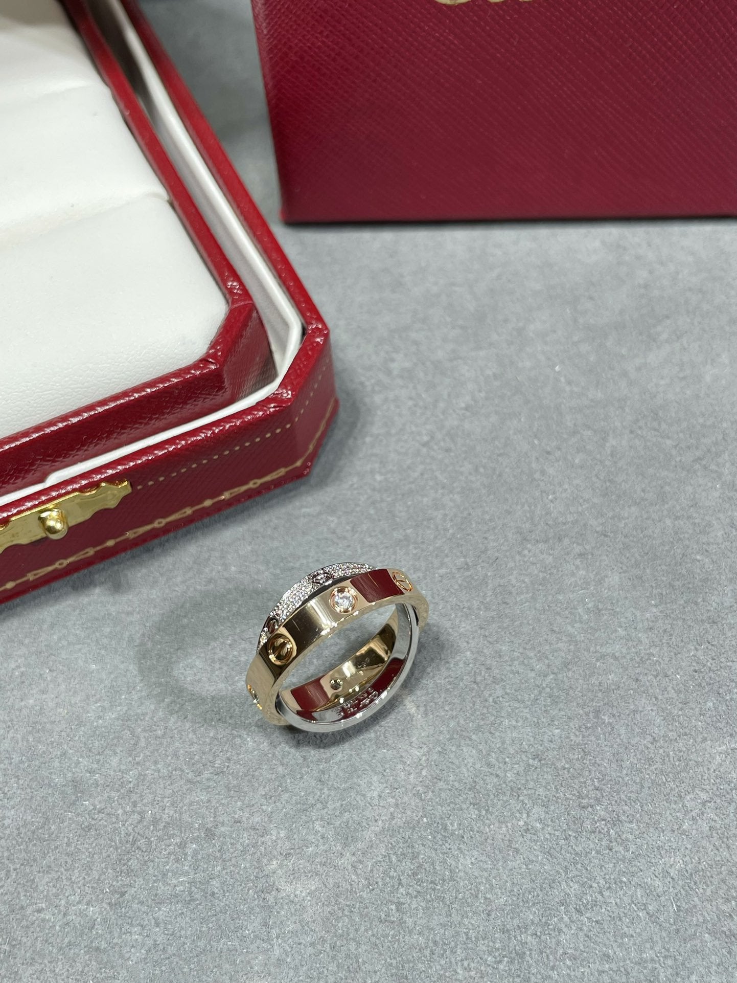 [Echo Fine ]LOVE PINK GOLD SILVER DIAMOND DOUBLE RING