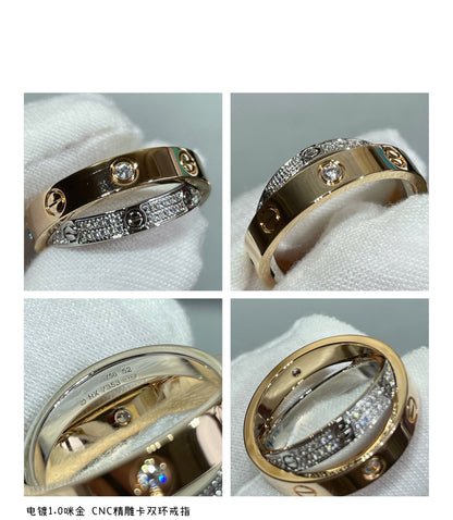 [Echo Fine ]LOVE PINK GOLD SILVER DIAMOND DOUBLE RING