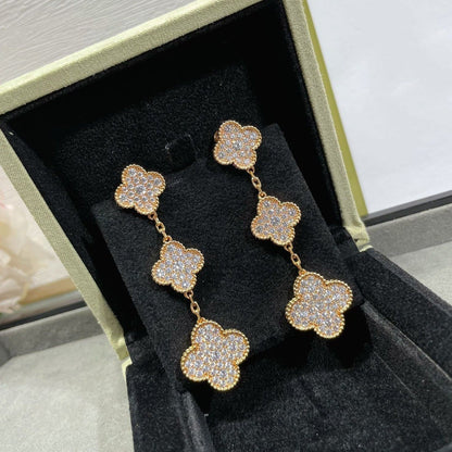 [Echo Fine ]CLOVER 3 MOTIFS DIAMOND PAVED ROSE GOLD EARRINGS