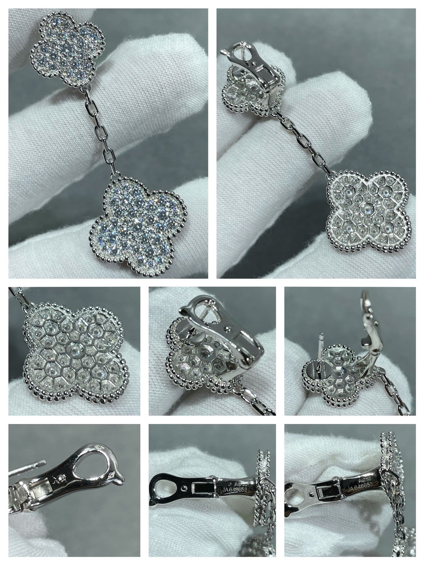 [Echo Fine ]CLOVER 2 MOTIFS DIAMOND PAVED SILVER EARRINGS