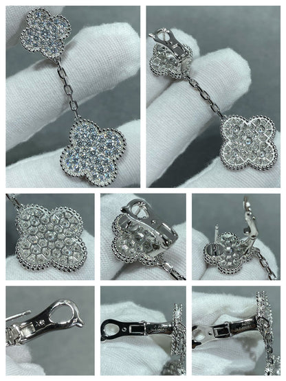 [Echo Fine ]CLOVER 2 MOTIFS DIAMOND PAVED SILVER EARRINGS