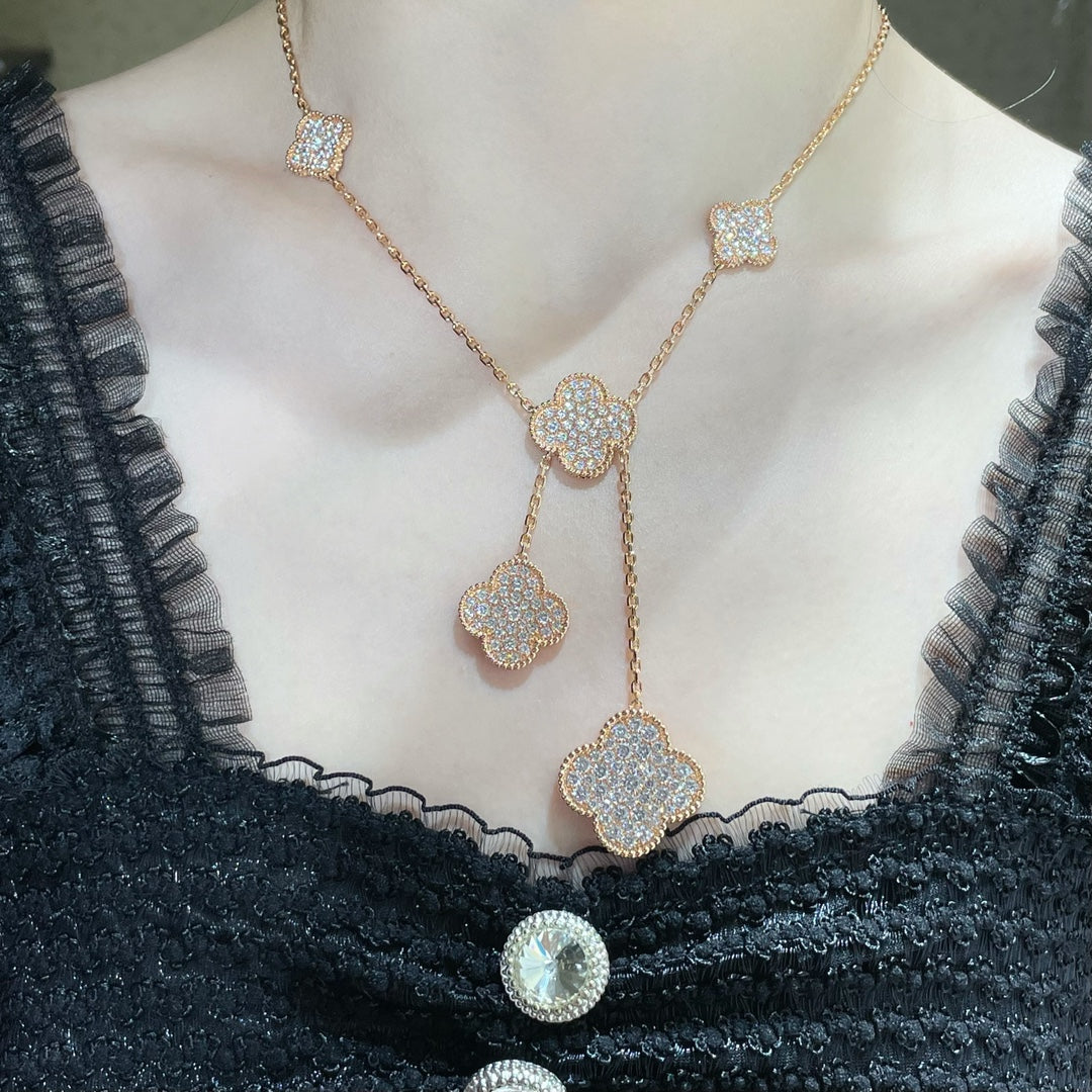 [Echo Fine ]CLOVER 6 MOTIF DIAMOND PAVED NECKLACE
