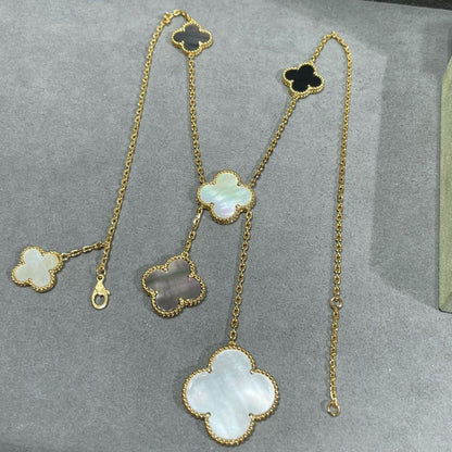 [Echo Fine ]CLOVER 6 MOTIF MOP ONYX GOLD NECKLACE
