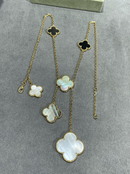 [Echo Fine ]CLOVER 6 MOTIF MOP ONYX GOLD NECKLACE