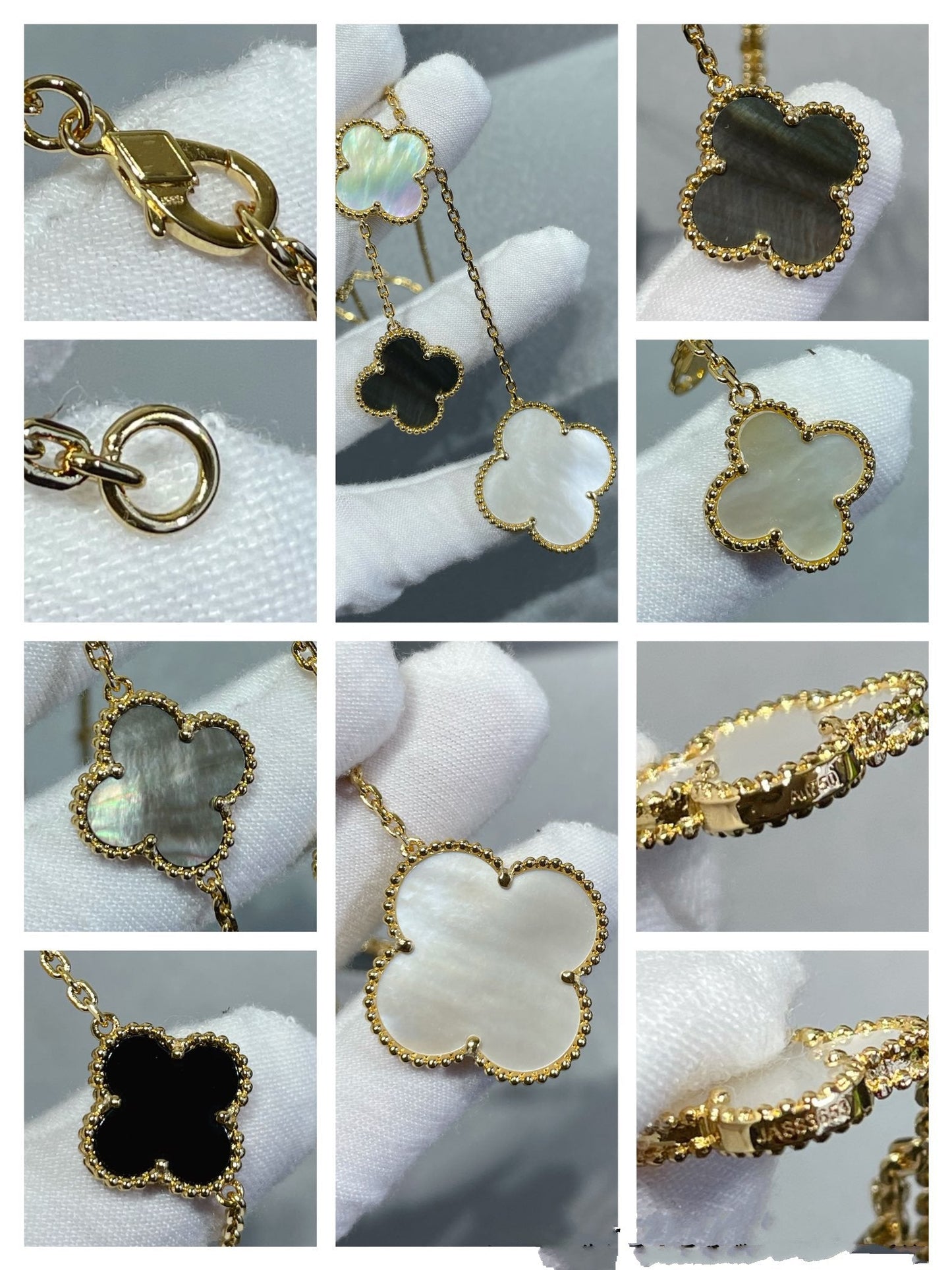 [Echo Fine ]CLOVER 6 MOTIF MOP ONYX GOLD NECKLACE