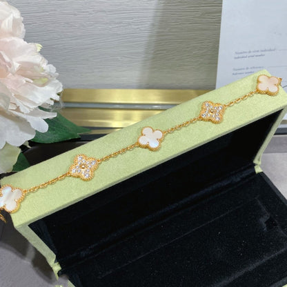 [Echo Fine ]CLOVER 5 MOTIF DIAMOND PINK MOP PINK GOLD BRACELET