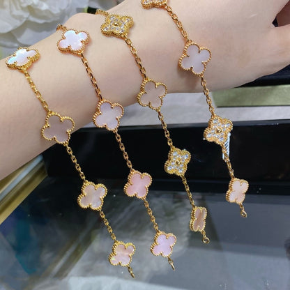 [Echo Fine ]CLOVER 5 MOTIF DIAMOND PINK MOP PINK GOLD BRACELET