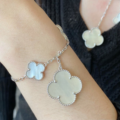 [Echo Fine ]CLOVER 5 MOTIF WHITE MOP SILVER BRACELET