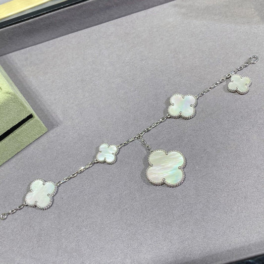 [Echo Fine ]CLOVER 5 MOTIF WHITE MOP SILVER BRACELET