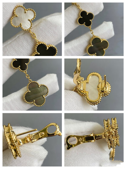 [Echo Fine ]CLOVER 3 MOTIF MOP ONYX DARK MOP PINK GOLD EARRINGS