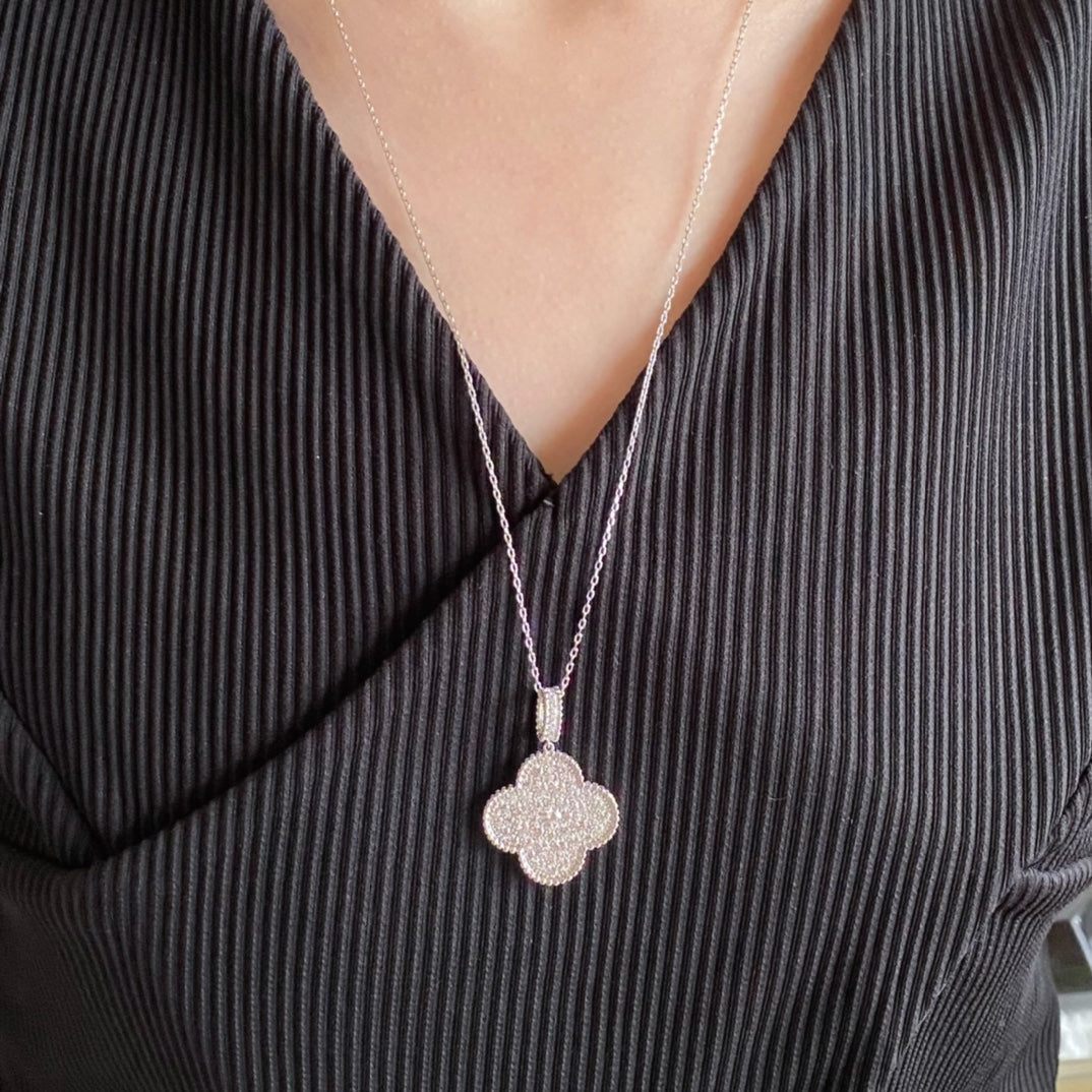 [Echo Fine ]CLOVER 25MM LARGE PEDANT DIAMOND PAVED LONG NECKLACE