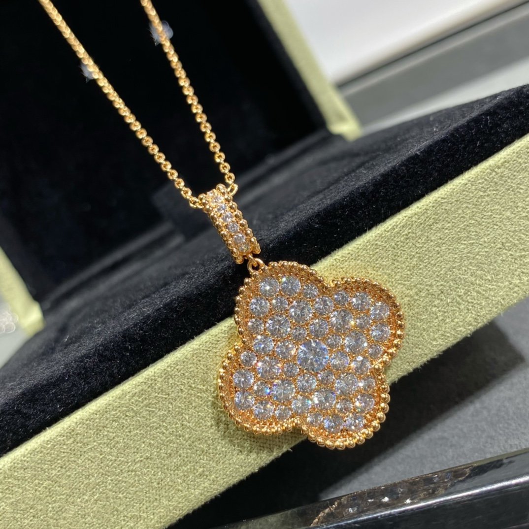 [Echo Fine ]CLOVER 25MM LARGE PEDANT DIAMOND PAVED LONG NECKLACE