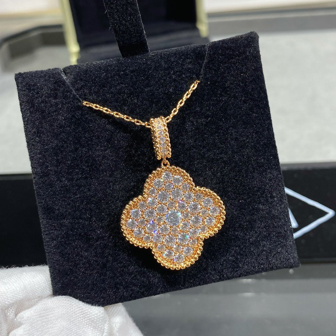 [Echo Fine ]CLOVER 25MM LARGE PEDANT DIAMOND PAVED LONG NECKLACE