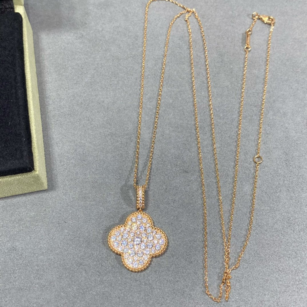 [Echo Fine ]CLOVER 25MM LARGE PEDANT DIAMOND PAVED LONG NECKLACE