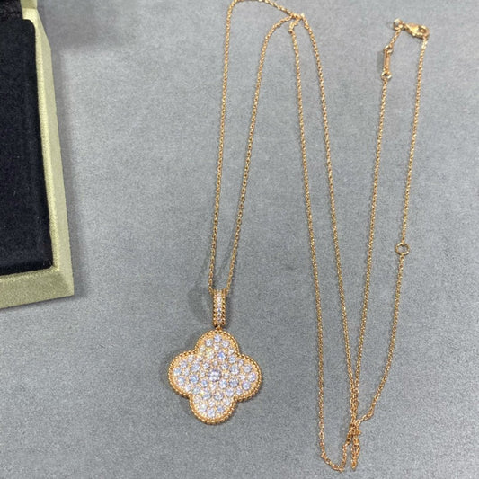 [Echo Fine ]CLOVER 25MM LARGE PEDANT DIAMOND PAVED LONG NECKLACE