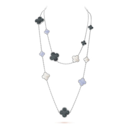 [Echo Fine ]CLOVER 16 MOTIF CHALCEDONY MOP SILVER NECKLACE