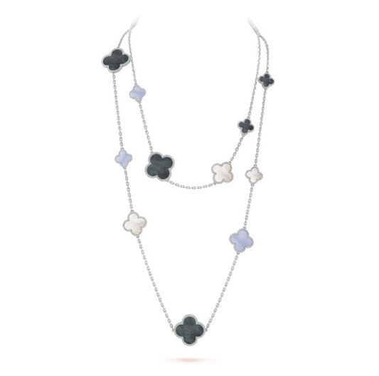 [Echo Fine ]CLOVER 16 MOTIF CHALCEDONY MOP SILVER NECKLACE