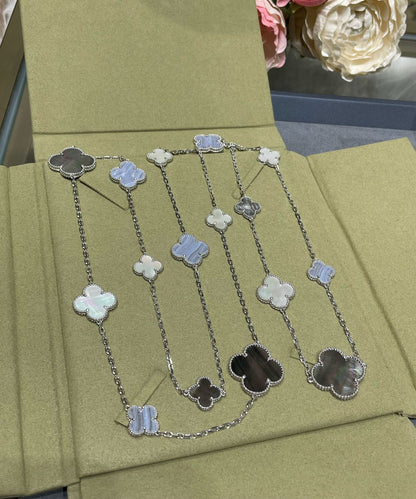 [Echo Fine ]CLOVER 16 MOTIF CHALCEDONY MOP SILVER NECKLACE