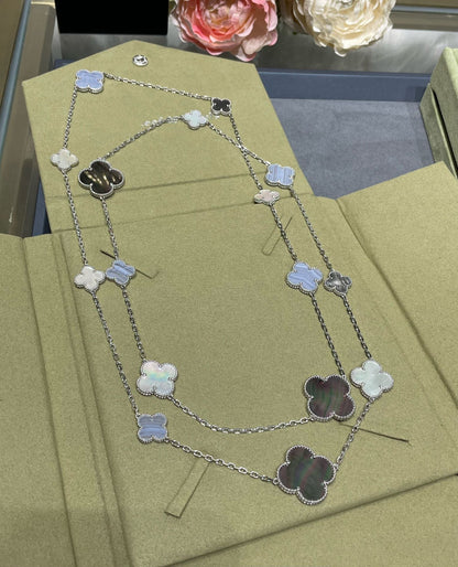 [Echo Fine ]CLOVER 16 MOTIF CHALCEDONY MOP SILVER NECKLACE