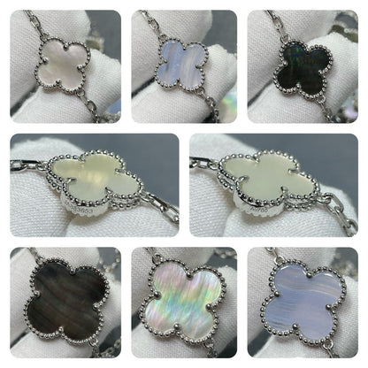 [Echo Fine ]CLOVER 16 MOTIF CHALCEDONY MOP SILVER NECKLACE