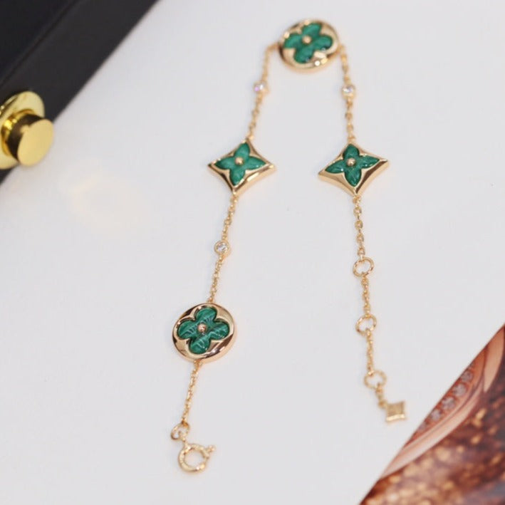 [Echo Fine ]STAR AND SUN 4 MOTIF PINK GOLD MALACHITE BRACELET