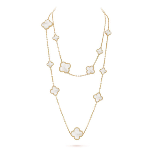 [Echo Fine ]CLOVER 16 MOTIF WHITE MOP GOLD NECKLACE