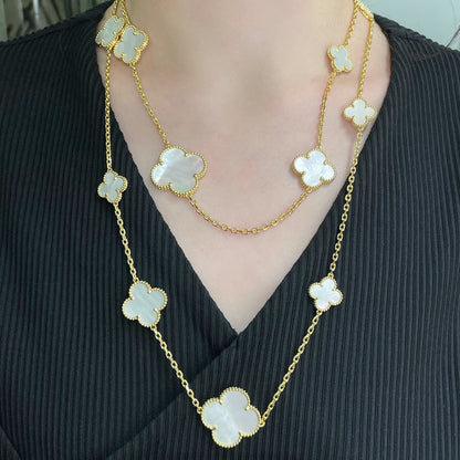 [Echo Fine ]CLOVER 16 MOTIF WHITE MOP GOLD NECKLACE
