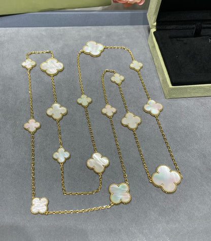 [Echo Fine ]CLOVER 16 MOTIF WHITE MOP GOLD NECKLACE