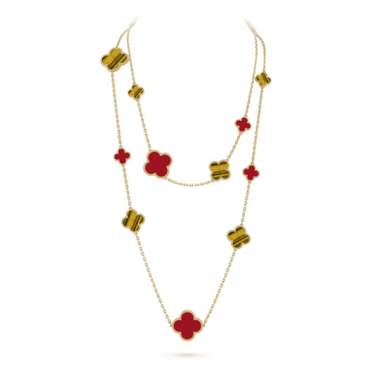 [Echo Fine ]CLOVER 16 MOTIF CARNELIAN TIGER EYE ROSE GOLD NECKLACE