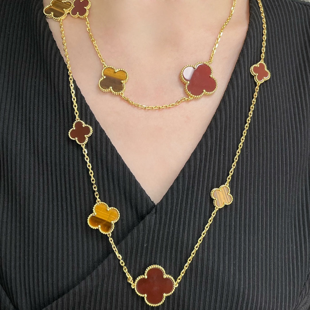 [Echo Fine ]CLOVER 16 MOTIF CARNELIAN TIGER EYE ROSE GOLD NECKLACE