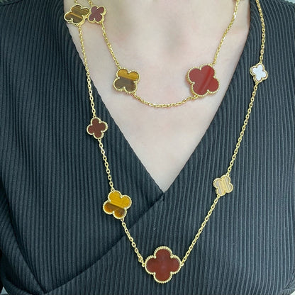 [Echo Fine ]CLOVER 16 MOTIF CARNELIAN TIGER EYE ROSE GOLD NECKLACE