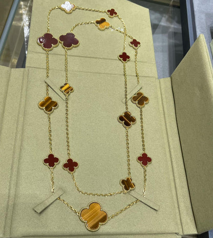 [Echo Fine ]CLOVER 16 MOTIF CARNELIAN TIGER EYE ROSE GOLD NECKLACE
