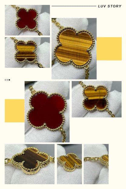 [Echo Fine ]CLOVER 16 MOTIF CARNELIAN TIGER EYE ROSE GOLD NECKLACE