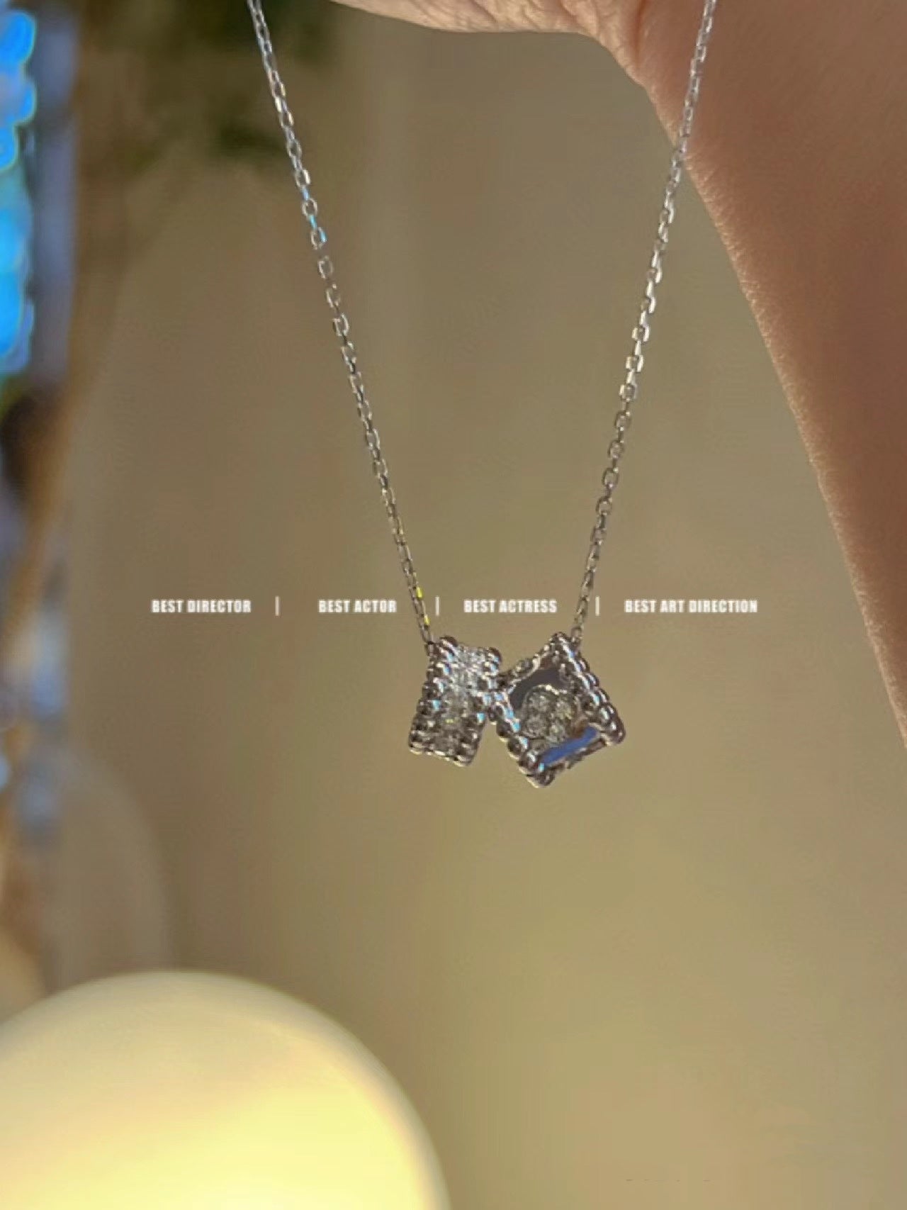 [Echo Fine ]PERLEE DOUBLE PENDANT SILVER DIAMOND NECKLACE