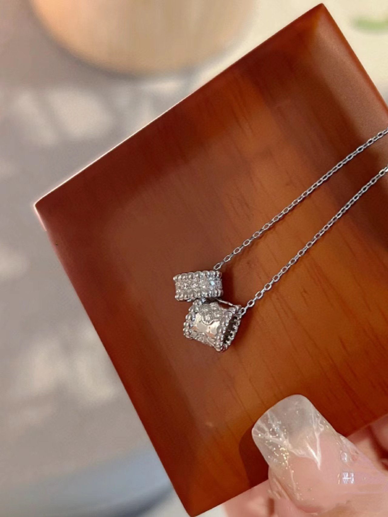 [Echo Fine ]PERLEE DOUBLE PENDANT SILVER DIAMOND NECKLACE