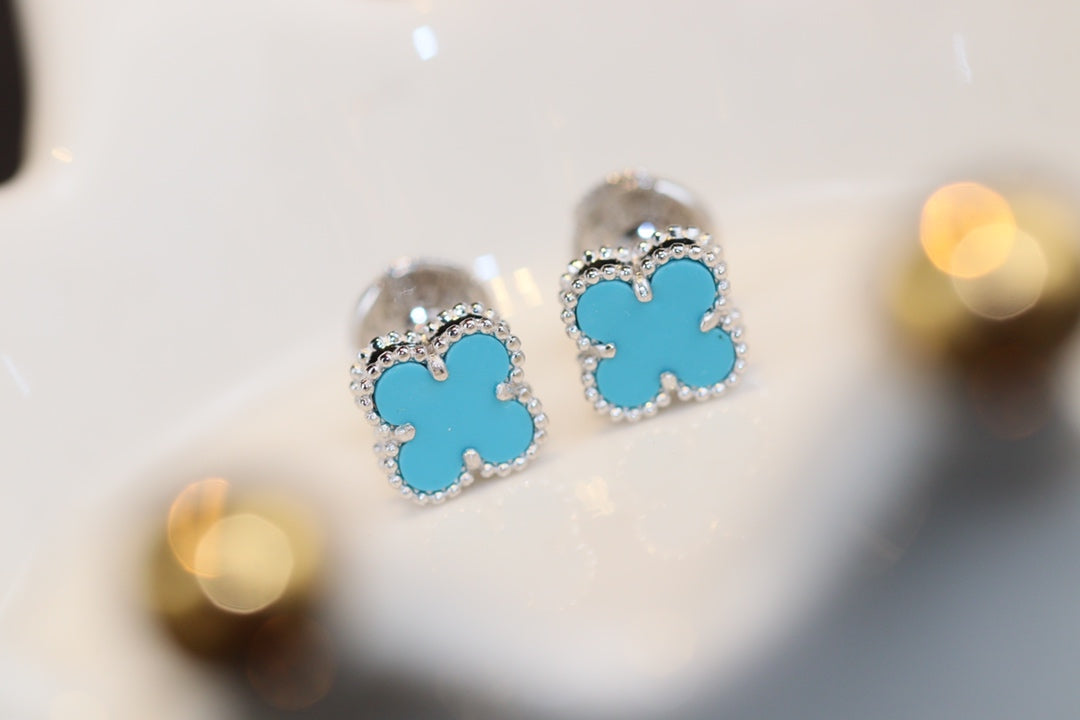 [Echo Fine ]CLOVER MINI TURQUOISE SILVER STUD EARRINGS