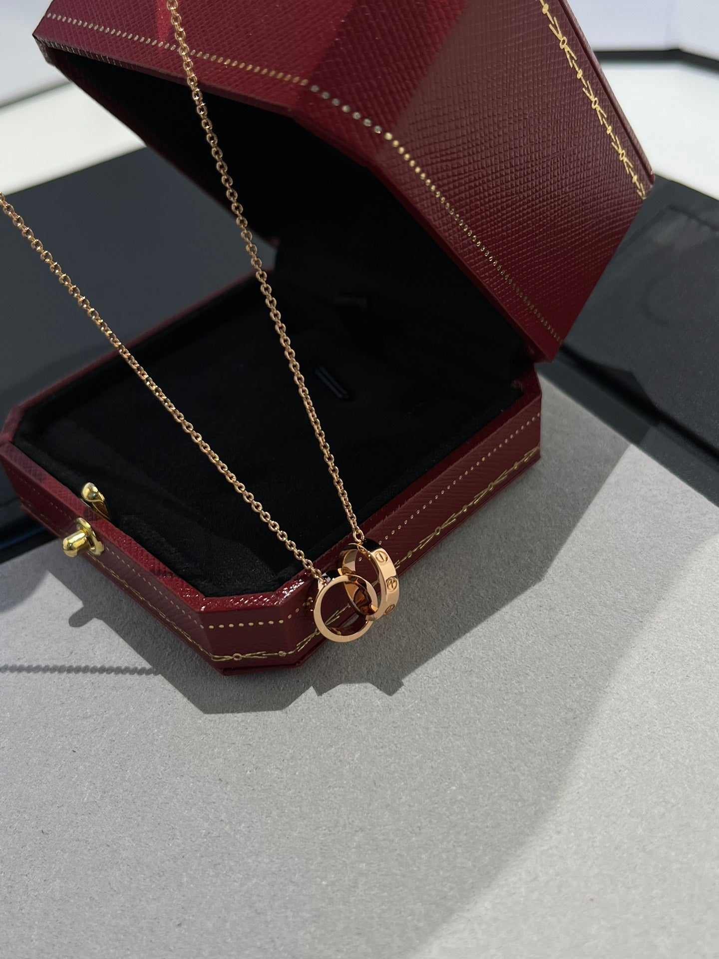 [Echo Fine ]LOVE NECKLACE DOUBLE RING PINK GOLD