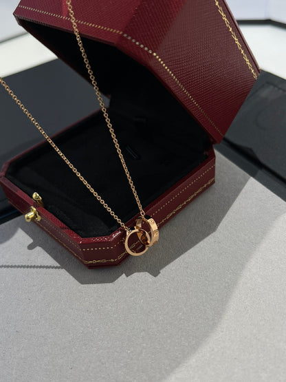 [Echo Fine ]LOVE NECKLACE DOUBLE RING PINK GOLD