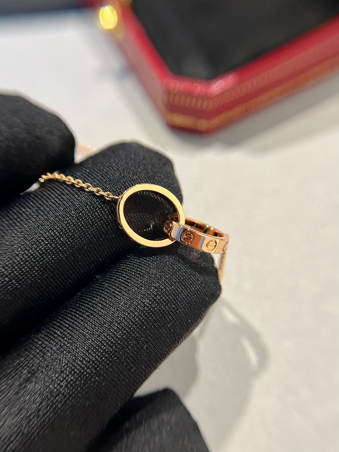 [Echo Fine ]LOVE NECKLACE DOUBLE RING PINK GOLD