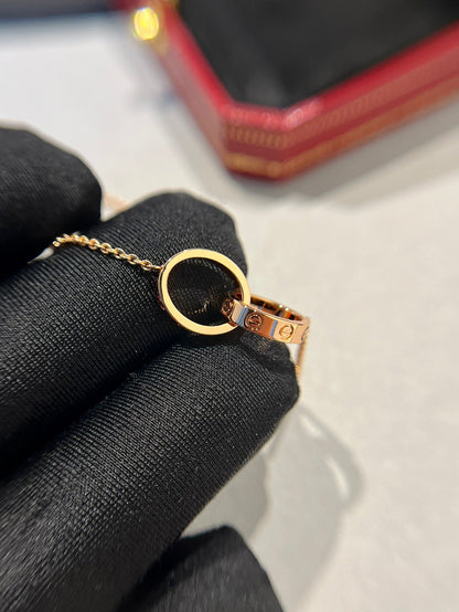 [Echo Fine ]LOVE NECKLACE DOUBLE RING PINK GOLD