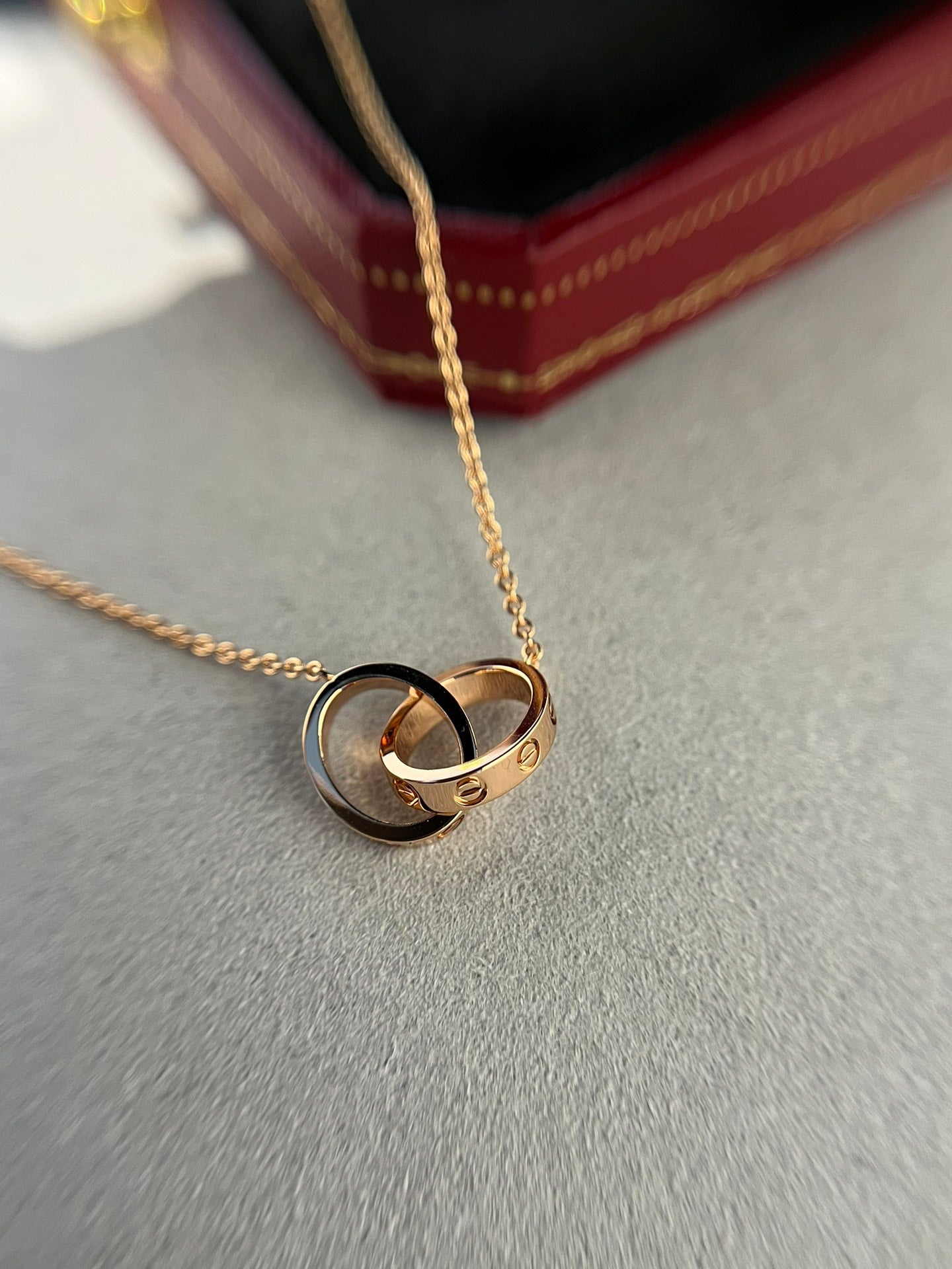 [Echo Fine ]LOVE NECKLACE DOUBLE RING PINK GOLD