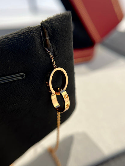[Echo Fine ]LOVE NECKLACE DOUBLE RING PINK GOLD