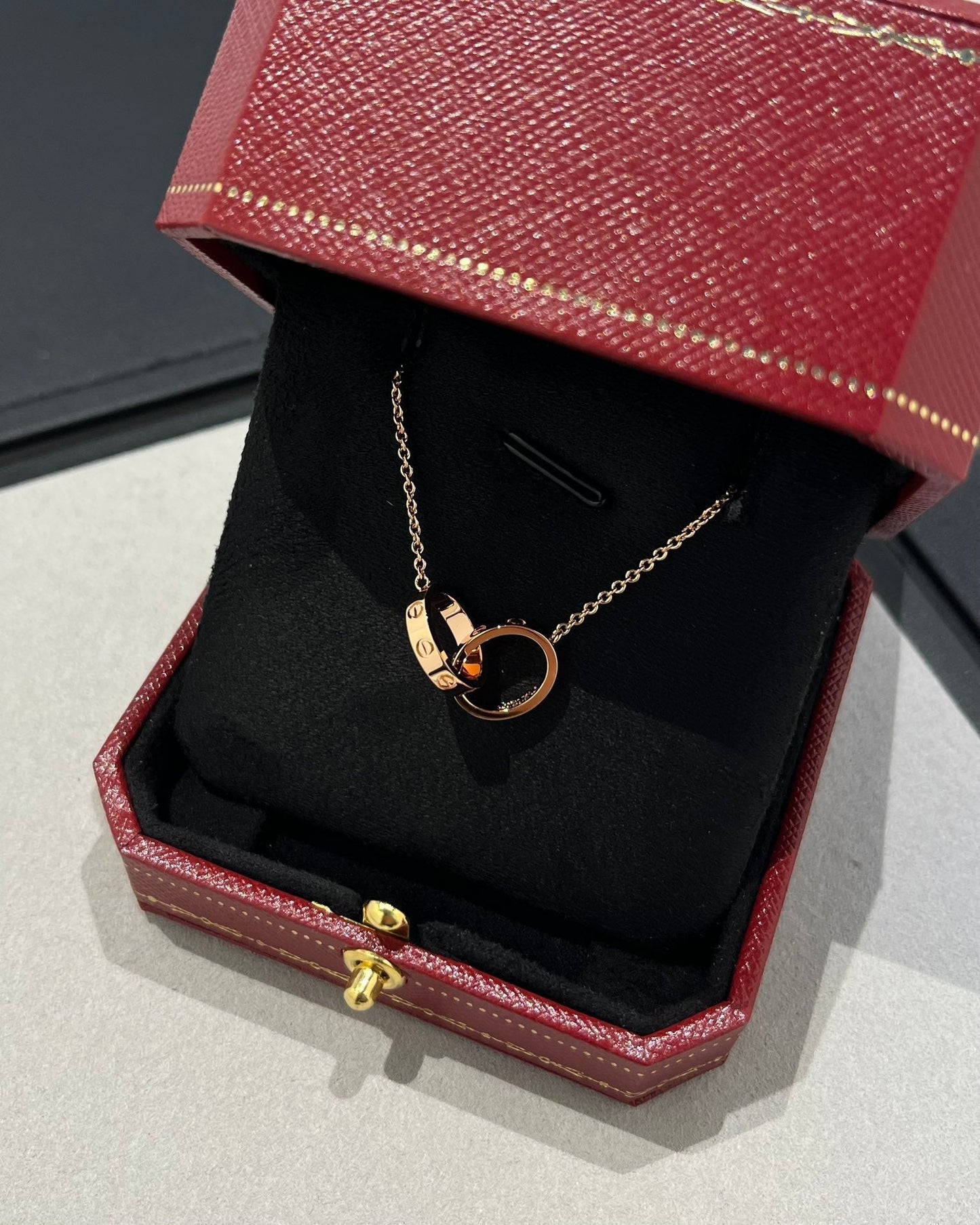 [Echo Fine ]LOVE NECKLACE DOUBLE RING PINK GOLD