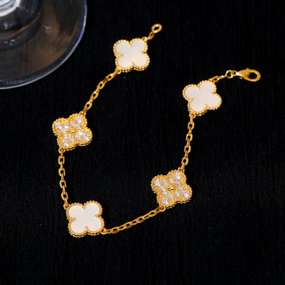 [Echo Fine ]CLOVER BRACELET 5 MOTIF WHITE MOP DIAMOND